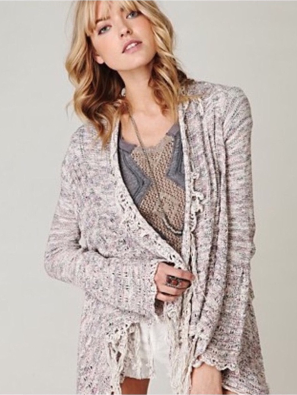 FREE PEOPLE FANTASY FRINGE BOHO OPEN FRONT CARDIGAN SMALL